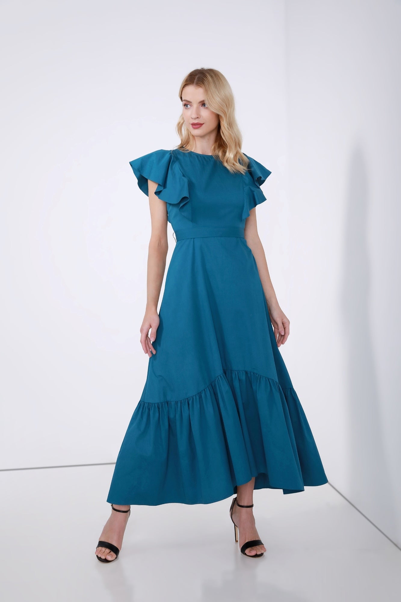 Ruffle Trimmings Sleeves Dress - Femi9 EG