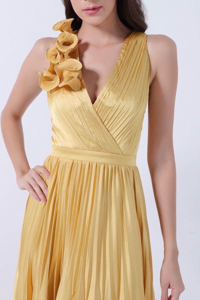 Pleated Maxi Satin Dress - Femi9 EG