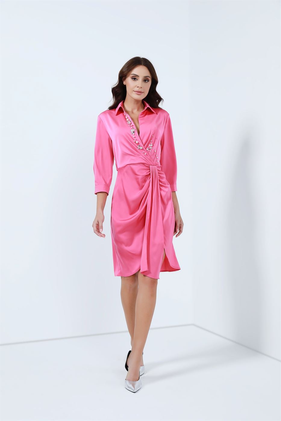 Embellished Satin Dress - Femi9 EG