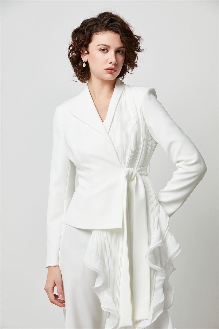 Pleated Chiffon Blazer - Femi9 EG