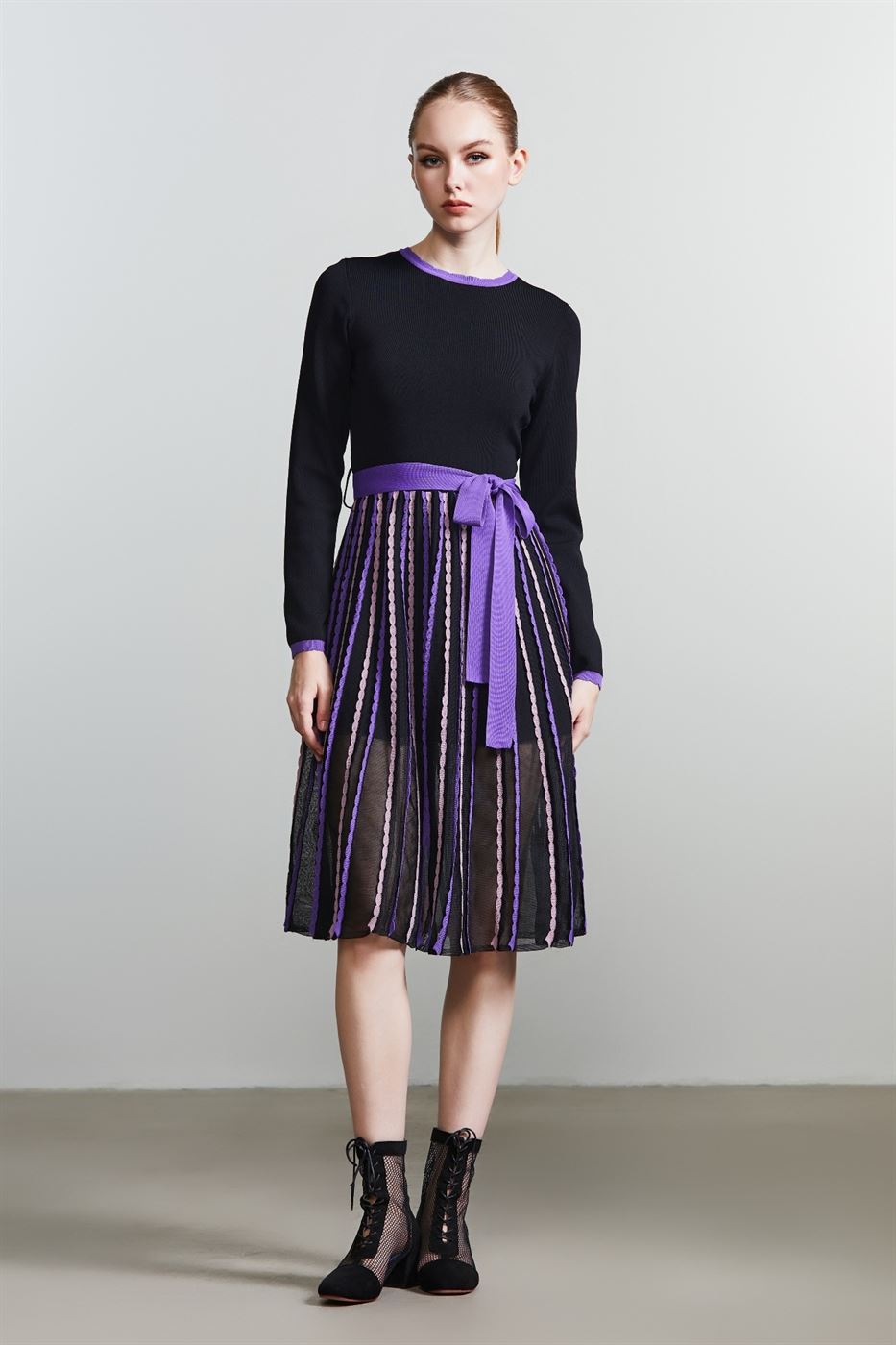 Knitted Tie Belt Dress - Femi9 EG