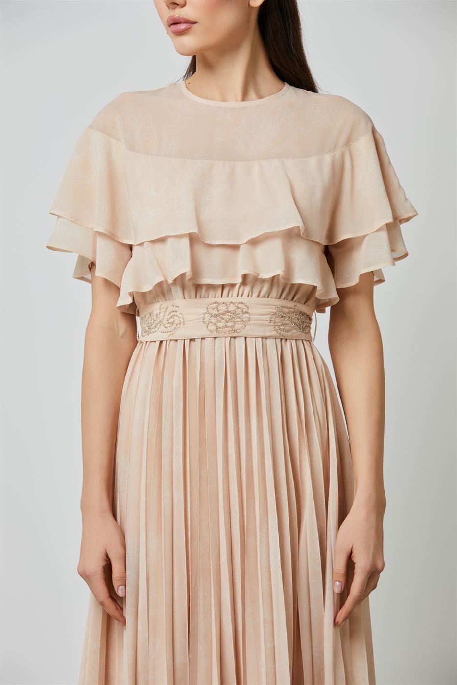 Midi Pleated Printed Chiffon Dress - Femi9 EG