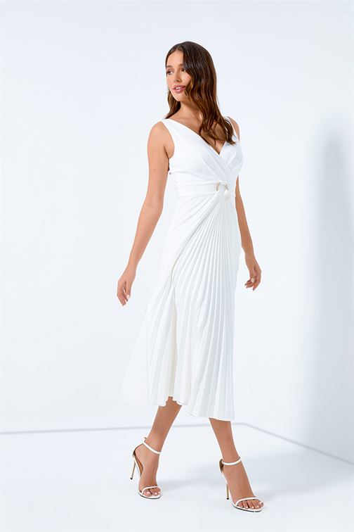 V-Neck Pleated Midi Dress - Femi9 EG