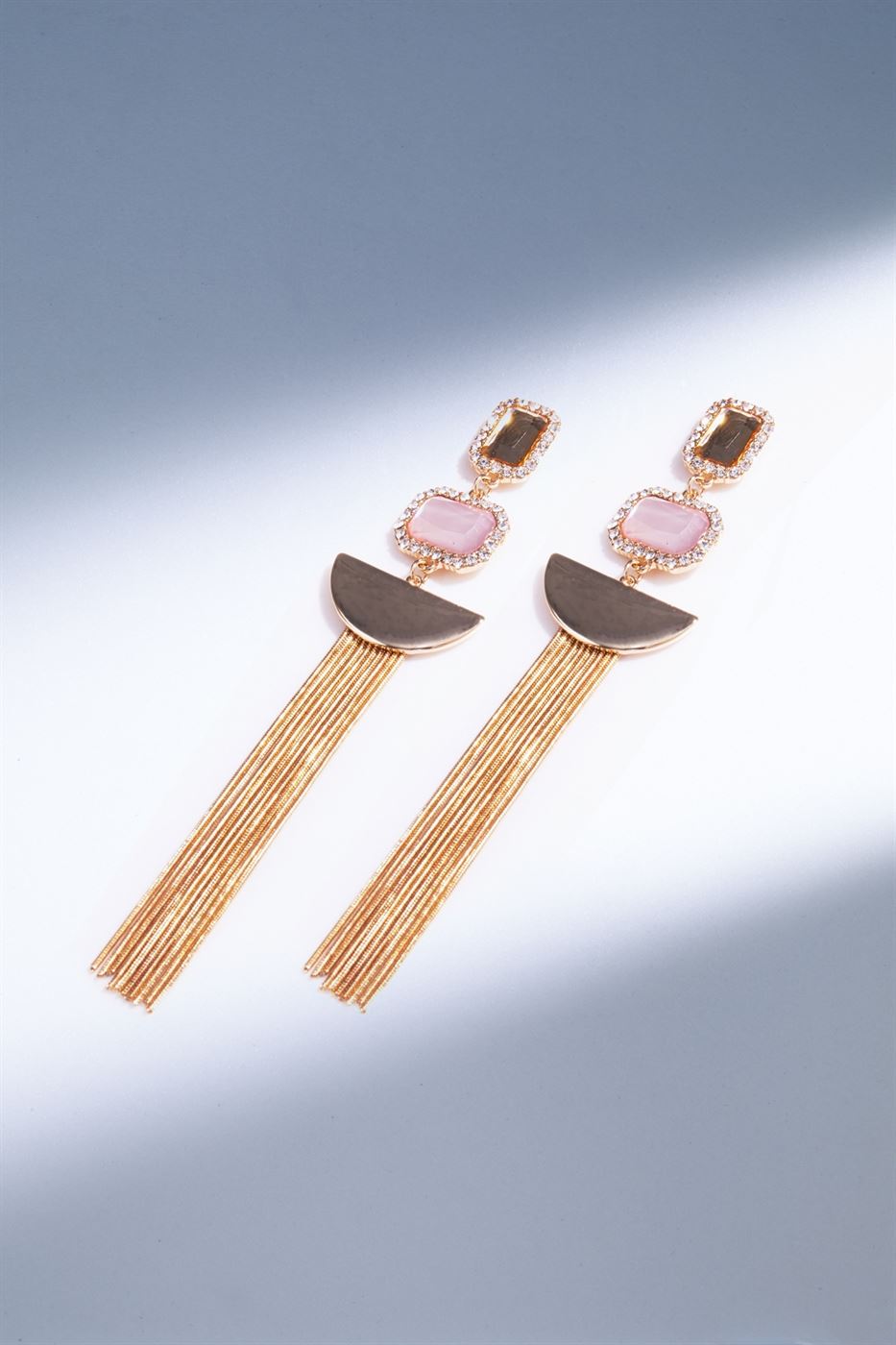 Gold Tone Statement Drop Earrings With Fringe Detail - Femi9 EG