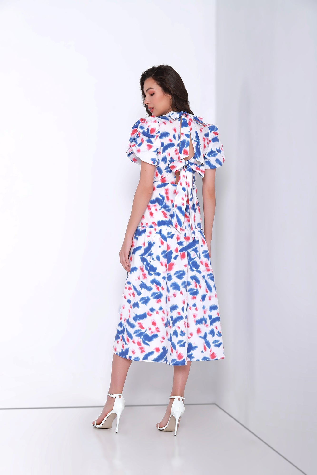 Printed Puffed Sleeves Dress - Femi9 EG