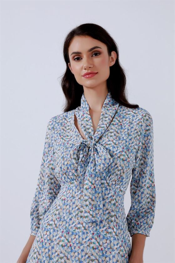 Dress Off White And Blue Mix - Femi9 EG