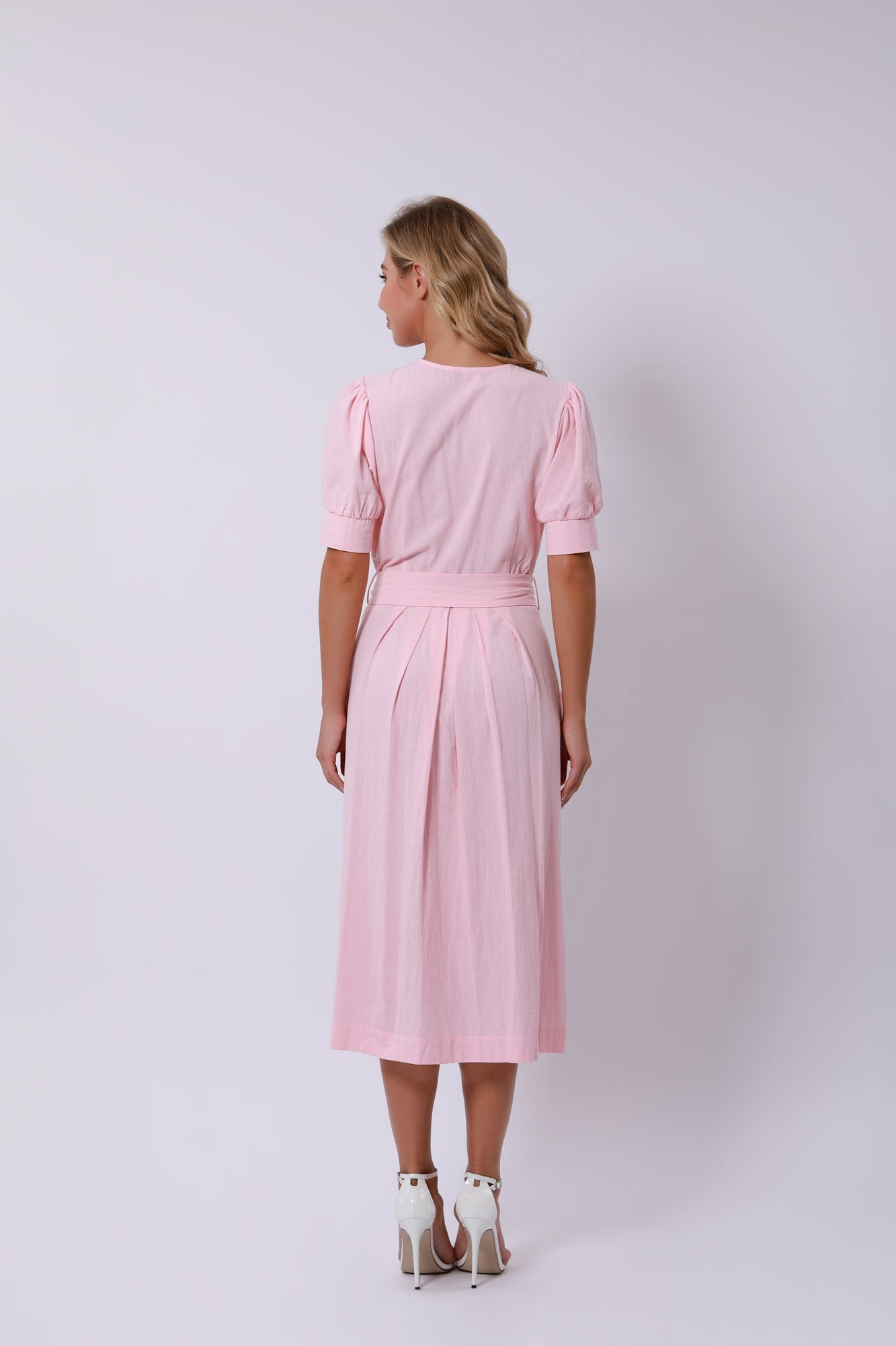 Short Sleeves Tie Belt Dress - Femi9 EG