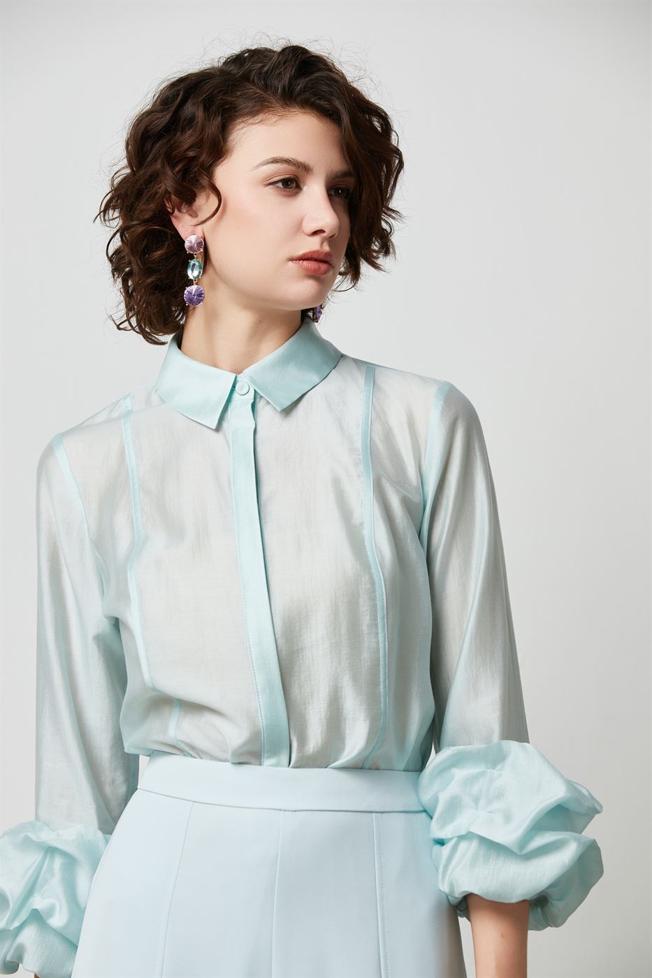 Ruffled Cuffs Collared Blouse - Femi9 EG